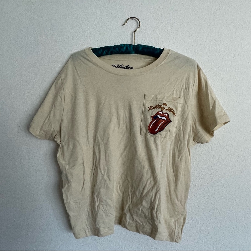 the Rolling Stones Cream Pocket Tee with Red Tongue Logo